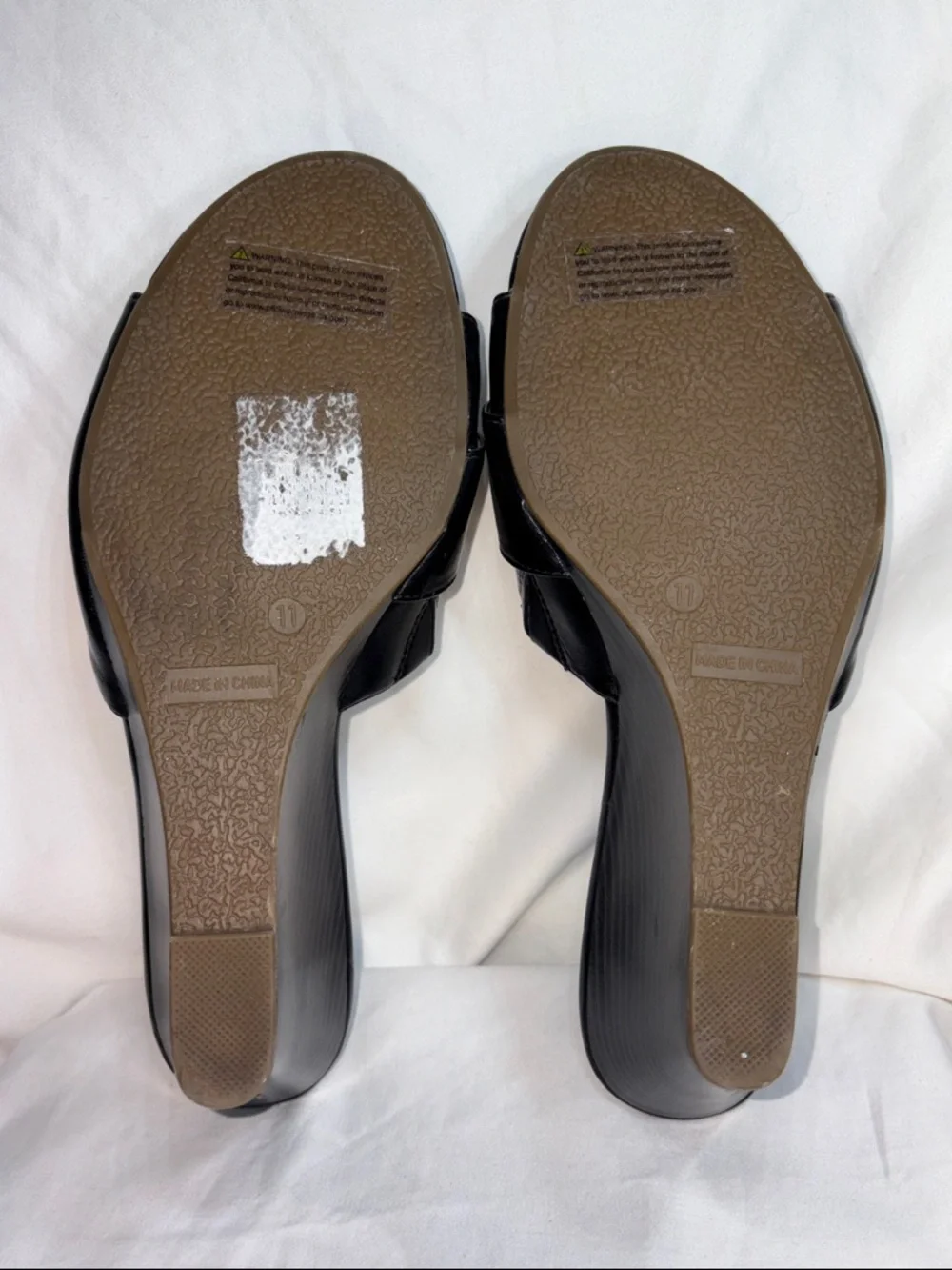 New York & Company Black Wedge Slide Sandals with Silver Buckle Sz 11